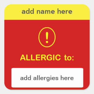 AANPASSEN DIT ~ Naam toevoegen + Allergie. Vierkante Sticker