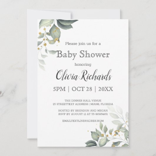 Aanpassen Elegant Greenery Modern Baby shower RSVP Kaart (Voorkant)