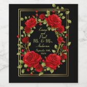 Aanpassen Elegant Red Roses Gold Framed Black Wijn Etiket (Enkel label)