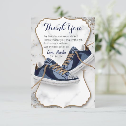 Aanpassen Elegant Verjaardag Sneaker Ball Party Bedankkaart (Staand voorkant)