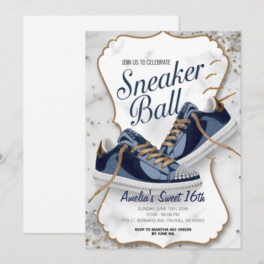 Aanpassen Elegant Verjaardag Sneaker Ball Party Kaart (Voorkant / Achterkant)