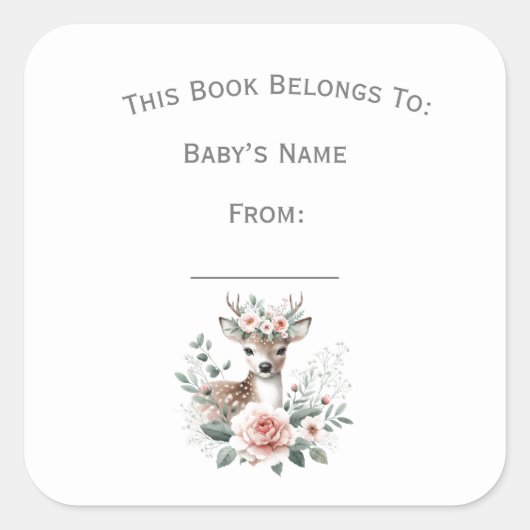 Aanpassen Floral Deer Animal Book Bord Vierkante Sticker (Voorkant)