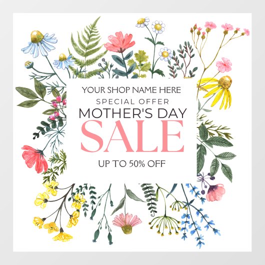 Aanpassen Floral White Moederdag Sale Shop Raamsticker (Vel)