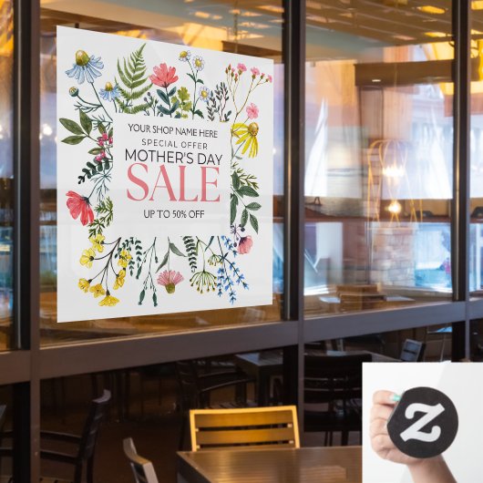 Aanpassen Floral White Moederdag Sale Shop Raamsticker (Restaurant Raam)