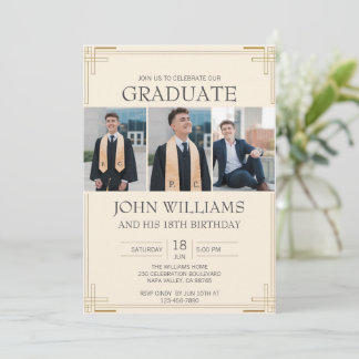 Aanpassen Foto Afstuderen Verjaardag Gold Border Kaart