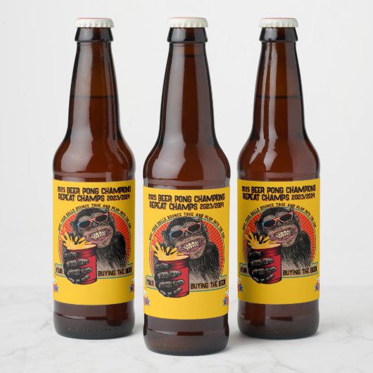 Aanpassen Funny Beer Pong Champs Chimpansee Bier Etiket (Flessen)
