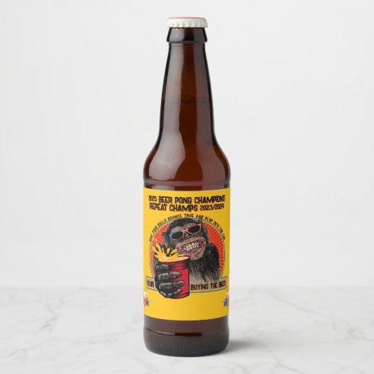 Aanpassen Funny Beer Pong Champs Chimpansee Bier Etiket (Voorkant)