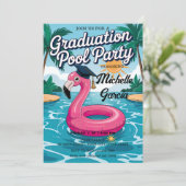 Aanpassen Funny Flamingo Graduation Cap Pool Party Kaart (Staand voorkant)