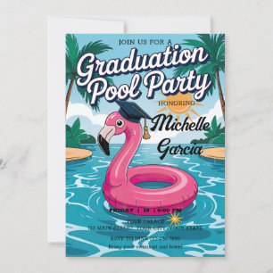 Aanpassen Funny Flamingo Graduation Cap Pool Party Kaart