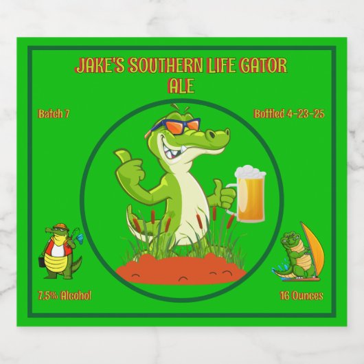 Aanpassen Funny Southern Gator Gevist Wind Surfin Bier Etiket (Enkel label)