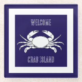 Aanpassen Glass Onderzetter - Welkom bij Crab Isla Glazen Onderzetter