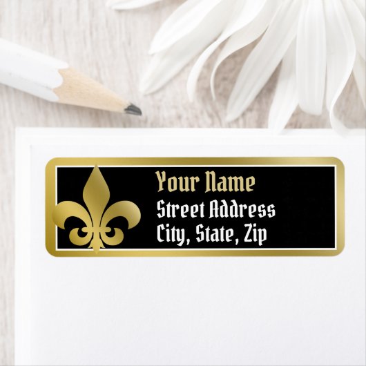 Aanpassen, Gold Border Fleur-de-lis-adresetiket Etiket (Insitu)