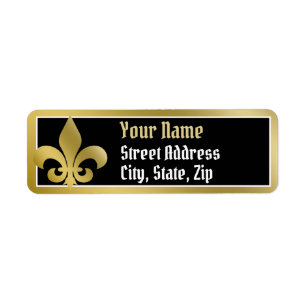Aanpassen, Gold Border Fleur-de-lis-adresetiket Etiket