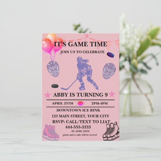 Aanpassen Ice Hockey Verjaardag Thema Kaart (Staand voorkant)