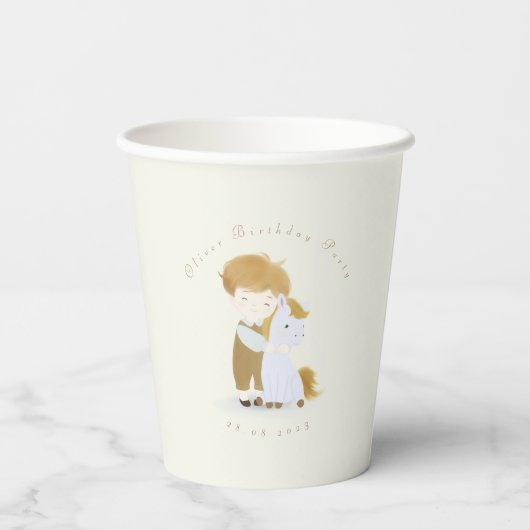 Aanpassen Jongen en Pony Verjaardagsfeest, Baby sh Papieren Bekers (Achterkant)