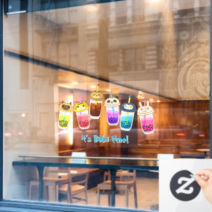 Aanpassen Kawaii Bubble Tea Cartoon Karakters Raamsticker