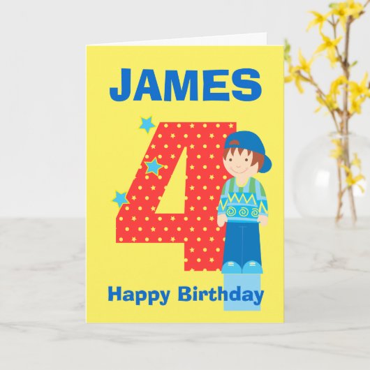Aanpassen leeftijd en naam jongen verjaardagskaart kaart (Gele Bloem)