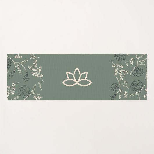 Aanpassen Logo Sage Green Lotus Botanical Pattern Yogamat (Voorkant (horizontaal))