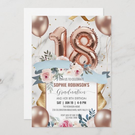 Aanpassen Luxe 18e Verjaardag Combineer Afstuderen Kaart (Voorkant / Achterkant)