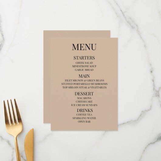 Aanpassen - Maak Uw Eigen Aangepaste Beige Menu (Voorkant / Achterkant in situ)