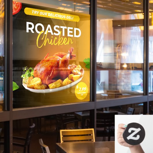 Aanpassen Market Deli Geroosterde kip Prijs Promo Raamsticker (Restaurant Raam)