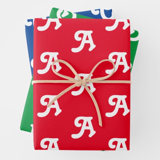 Aanpassen met Initiaal monogram Letter rood blauw  Inpakpapier Vel (In situ)