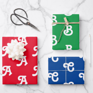 Aanpassen met Initiaal monogram Letter rood blauw  Inpakpapier Vel