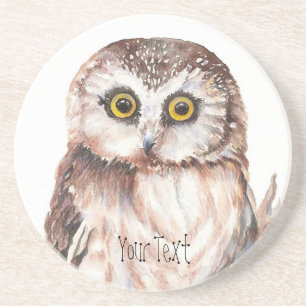 Aanpassen met jouw naam Funny Owl - Vogel, Natuur Zandsteen Onderzetter