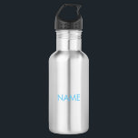 Aanpassen met naam, tekst minimalistisch lichtblau waterfles<br><div class="desc">Aanpassen met naam,  tekst minimalistisch lichtblauw roestvrij stalen waterflesje</div>