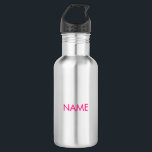 Aanpassen met naam, tekst minimalistische zuurstof waterfles<br><div class="desc">Aanpassen met naam,  tekstminimalistisch fuchsia hot roze roestvrij stalen waterflesje</div>