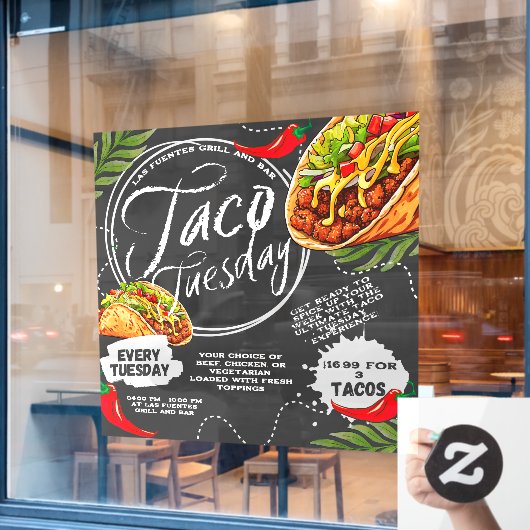Aanpassen Mexicaanse Restaurant Taco dinsdag Graph Raamsticker (Cafe Raam)