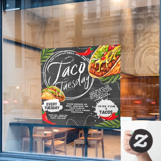 Aanpassen Mexicaanse Restaurant Taco dinsdag Graph Raamsticker (Cafe Raam)