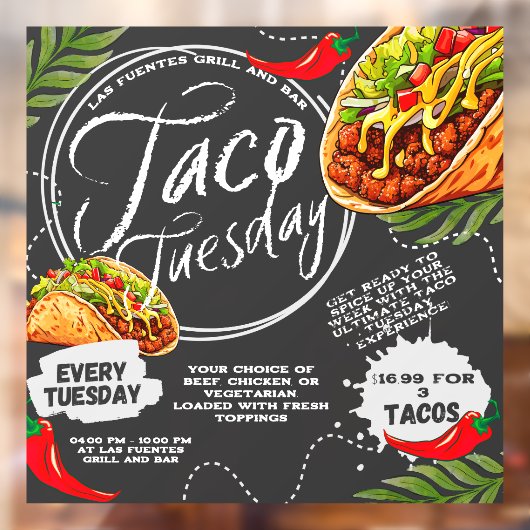 Aanpassen Mexicaanse Restaurant Taco dinsdag Graph Raamsticker (Vel 2)