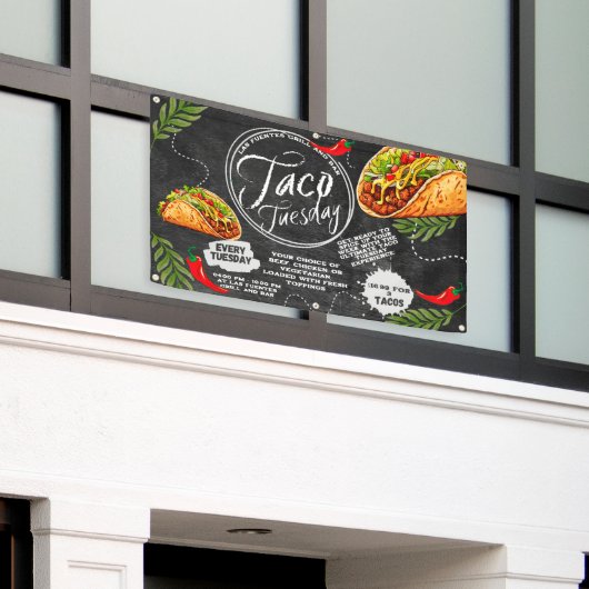 Aanpassen Mexicaanse Restaurant Taco dinsdag Graph Spandoek (Buitenkant Gebouw)