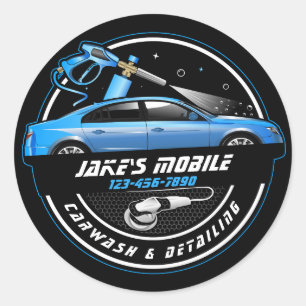 Aanpassen mobiele autowas-detailing blauwe bedrijf ronde sticker