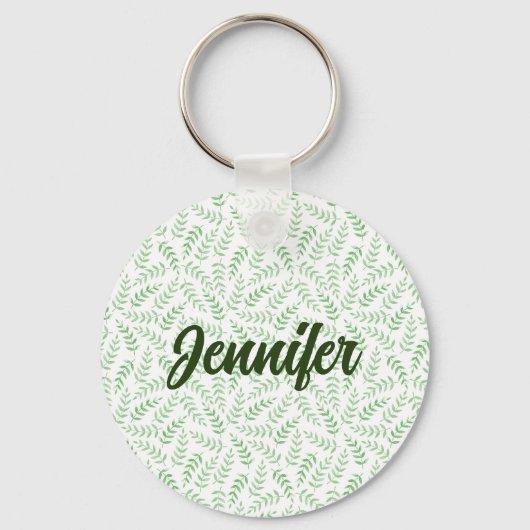 AANPASSEN | Mooi eenvoudig groen blad patroon Sleutelhanger (Voorkant)