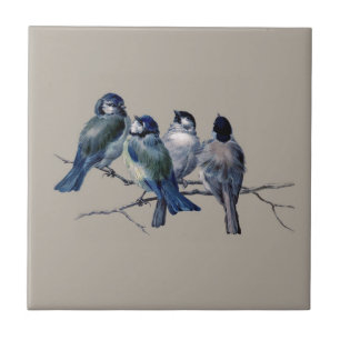 Aanpassen mooie kunst blauwe vogeltjes op de tak tegeltje