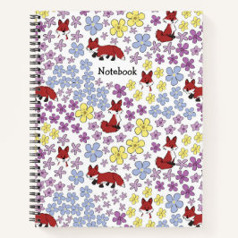 Aanpassen Mooie Rode Vos Kleurrijke Wilde Bloemen Notitieboek