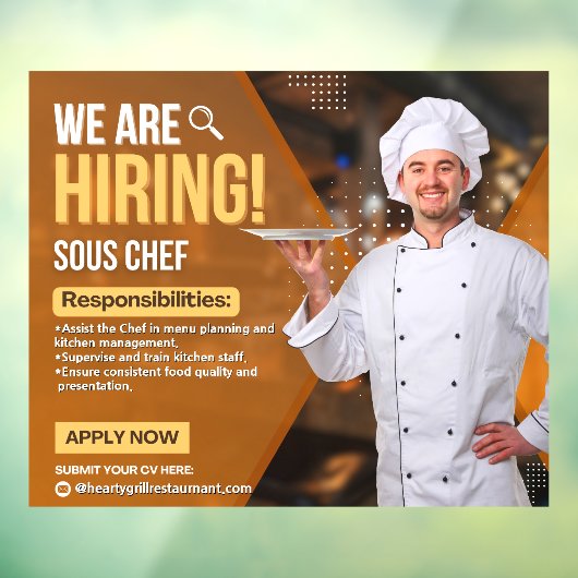 Aanpassen Nu Huren Sous Chef Restaurant Raamsticker (Vel 3)