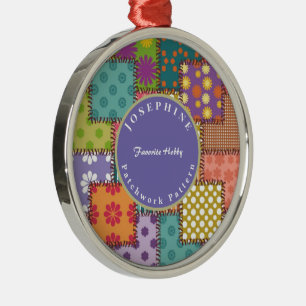 Aanpassen Patchwork Pattern Flowers Polka Dot Metalen Ornament