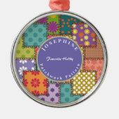 Aanpassen Patchwork Pattern Flowers Polka Dot Metalen Ornament (Voorkant)