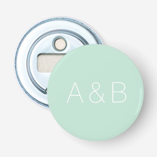 Aanpassen personaliseer initialen monogram groen button flesopener (Voorkant)