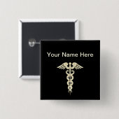 Aanpassen - Personeel van Caduceus Medical Symbol  Vierkante Button 5,1 Cm (Voorkant /achterkant)