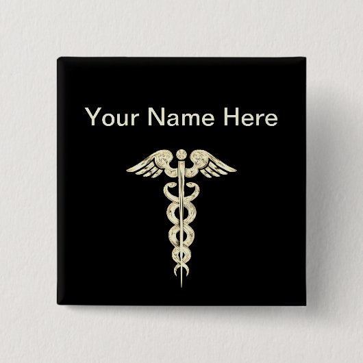 Aanpassen - Personeel van Caduceus Medical Symbol  Vierkante Button 5,1 Cm (Voorkant)