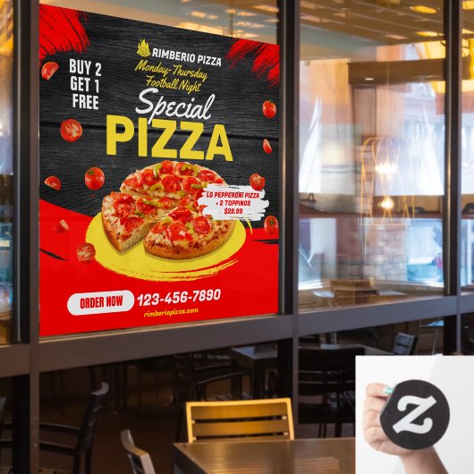 Aanpassen Pizza Football Night Pepperoni Deal Raamsticker (Restaurant Raam)