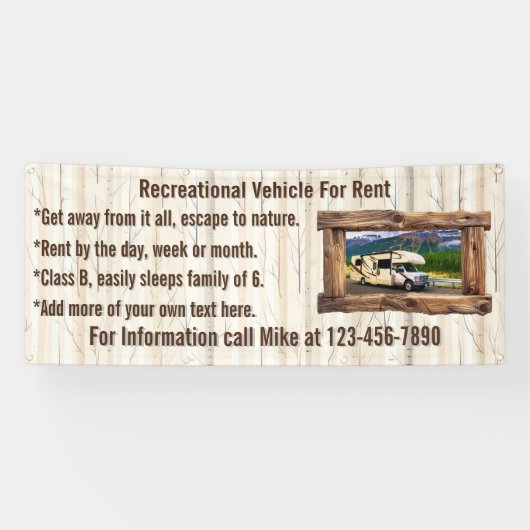 Aanpassen Recreatieve Voertuig Te Huur Of Verkoop Spandoek (Horizontaal)