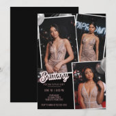 Aanpassen Roze Zwart Prom Verstuur drie foto's Kaart (Voorkant / Achterkant)