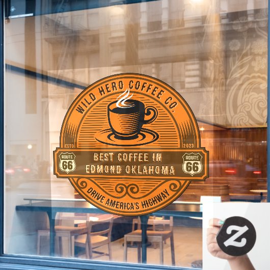 Aanpassen Rustieke Route 66 Koffiewinkels Steaming Raamsticker (Cafe Raam)