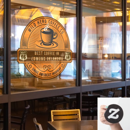 Aanpassen Rustieke Route 66 Koffiewinkels Steaming Raamsticker (Restaurant Raam)