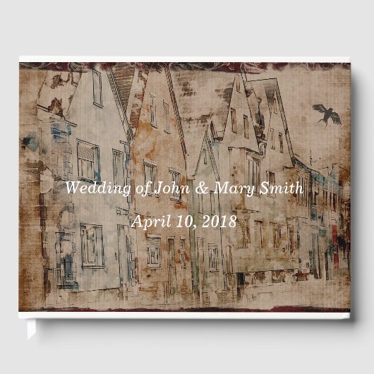 Aanpassen  Sepia Waterverf Village Wedding Gastenboek (Voorkant)